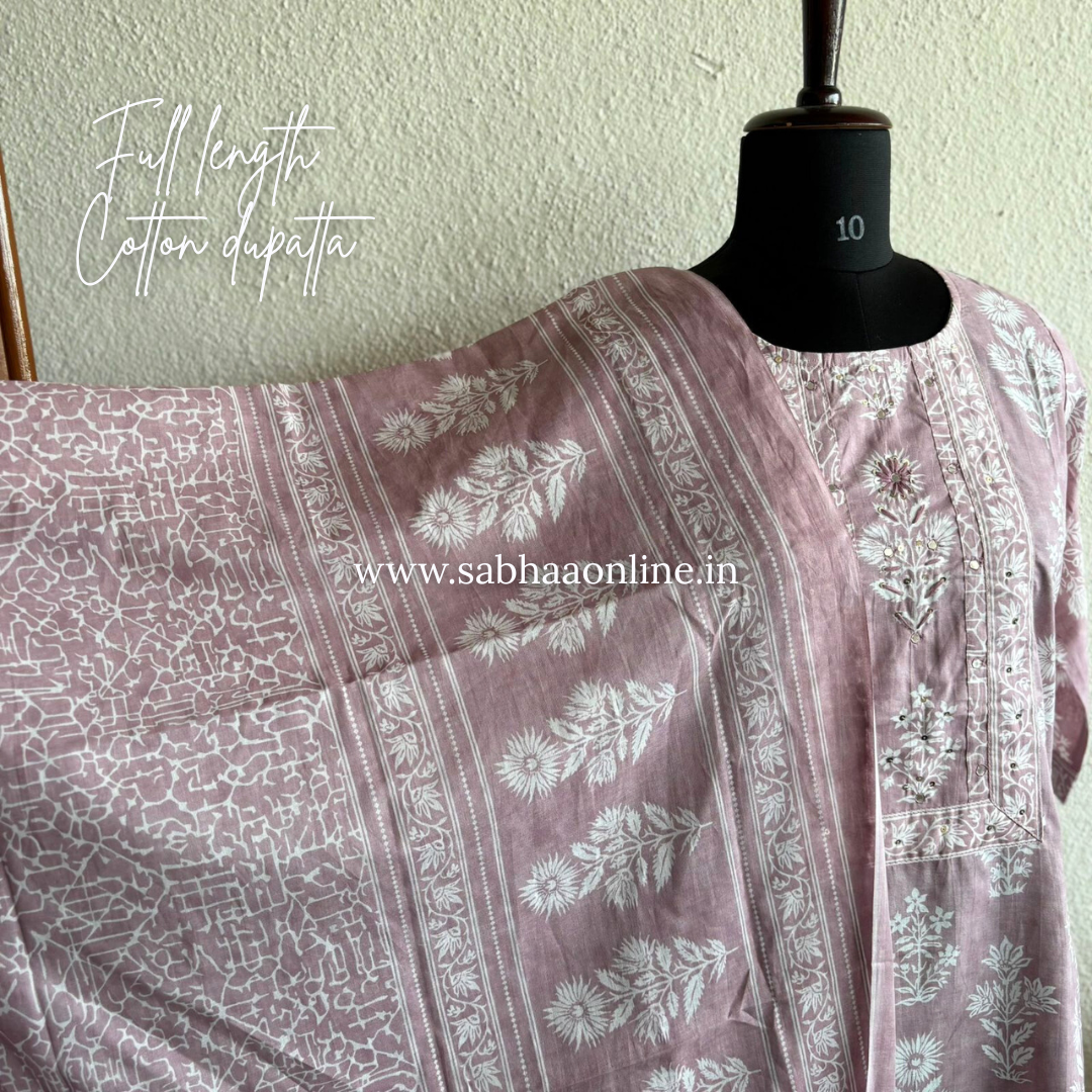 Sakura - Dust Rose Cotton kurti 3pc set - LN 25