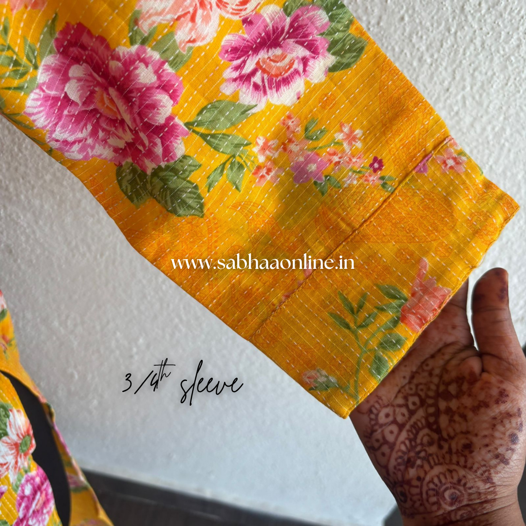 Jiya - Yellow Kantha Cotton coord set without lining - LN 48