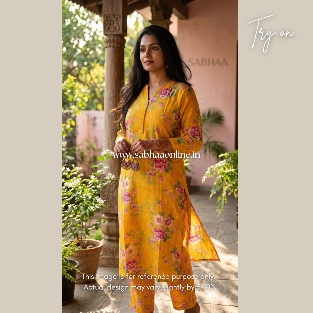 Jiya - Yellow Kantha Cotton coord set without lining - LN 48