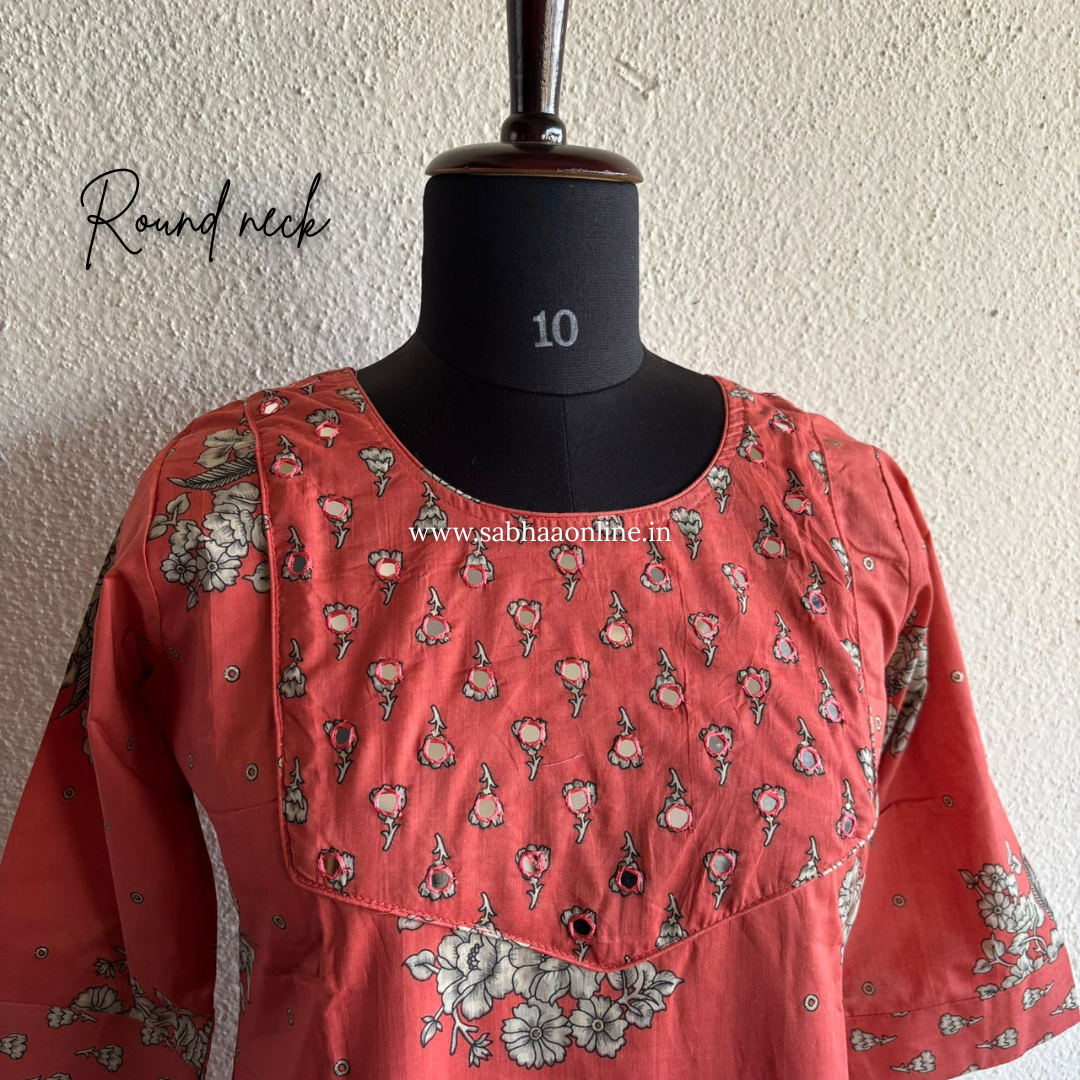 Shifa - Peach Cotton kurti 3pc set with lining - LN 32