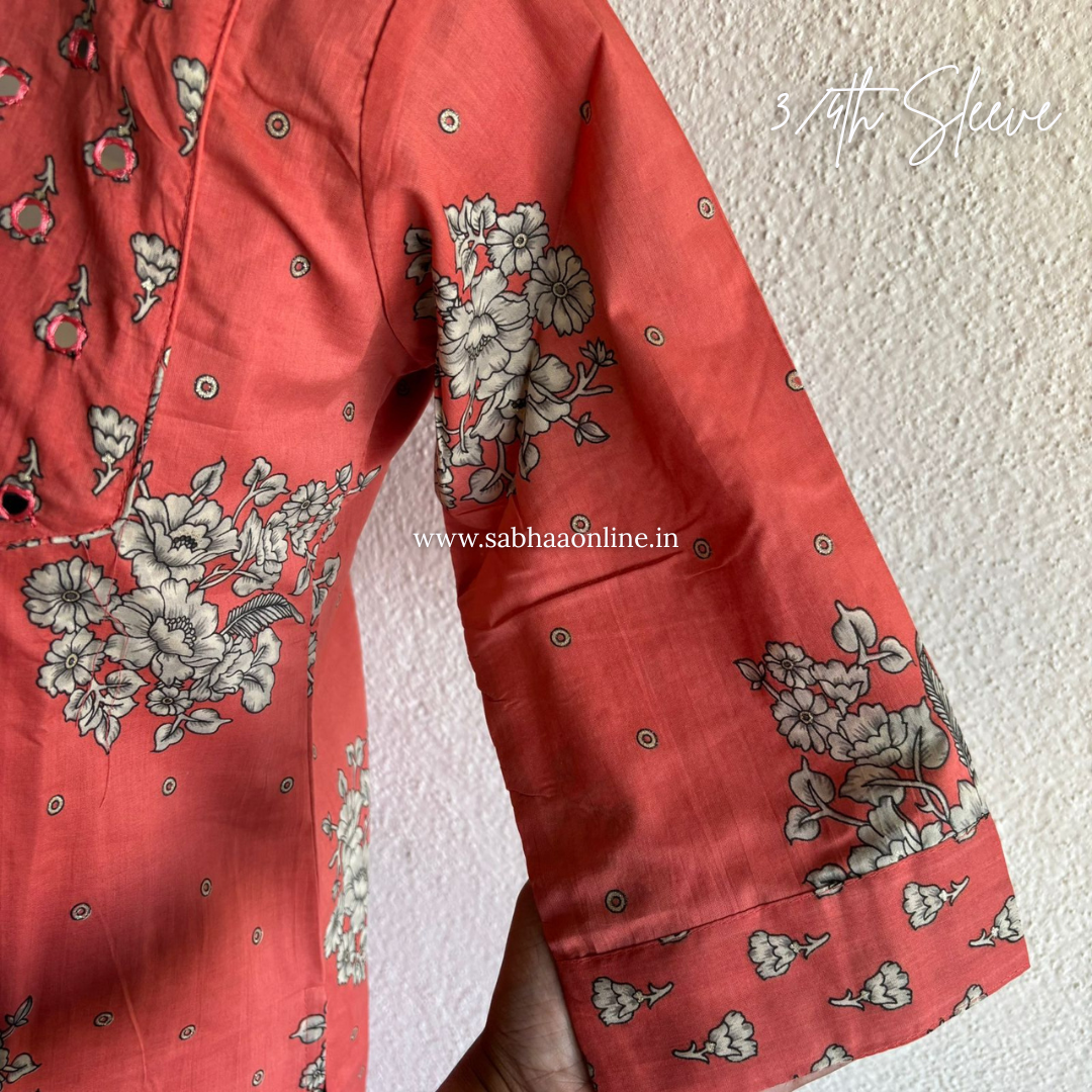 Shifa - Peach Cotton kurti 3pc set with lining - LN 32