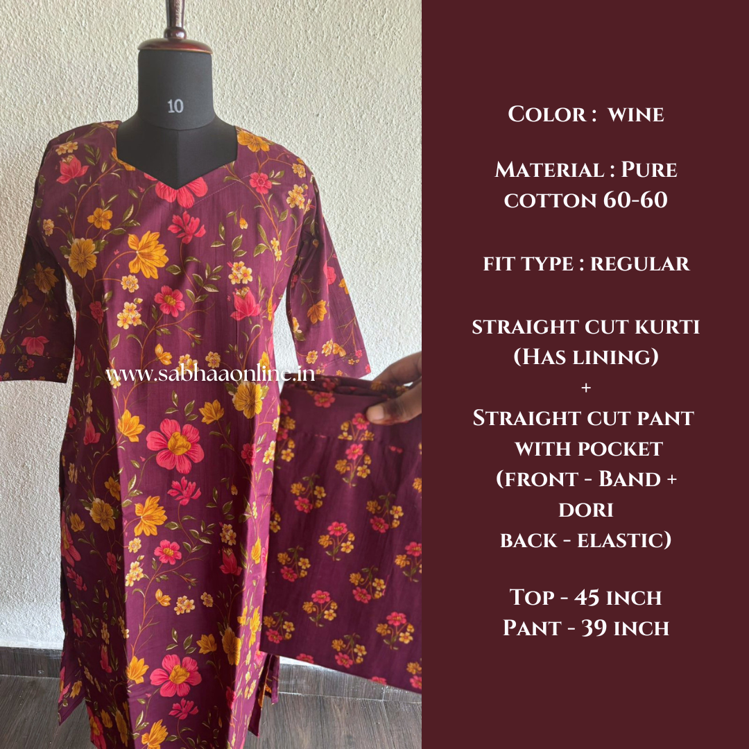 Maya - Wine Floral Cotton Coord set with lining - LN 48