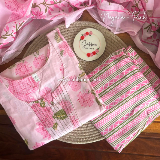 Nayana - Baby Pink Cotton kurti 3pc set with lining - LN 65