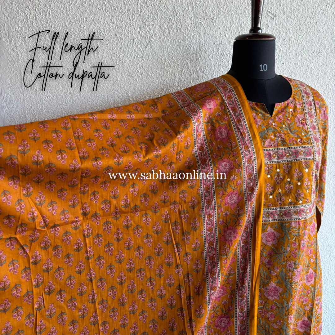 Sumaya - Ochre Orange Cotton kurti 3pc set - LN 28