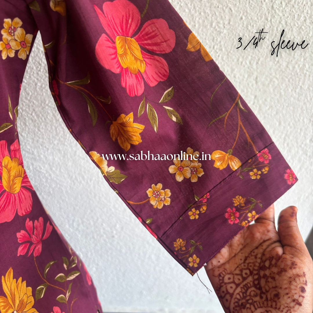 Maya - Wine Floral Cotton Coord set with lining - LN 48