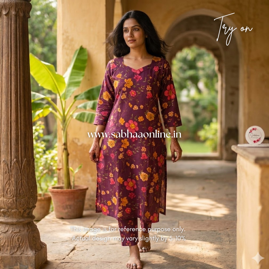 Maya - Wine Floral Cotton Coord set with lining - LN 48