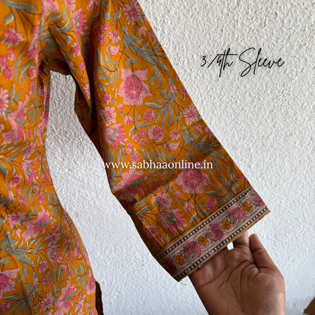 Sumaya - Ochre Orange Cotton kurti 3pc set - LN 28