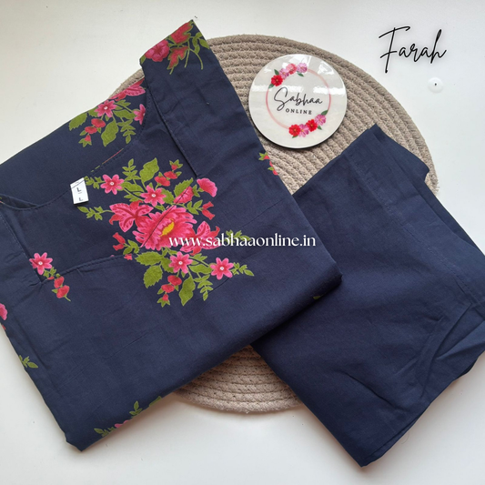 Farah - Navy Blue Cotton coord set with lining - LN 48