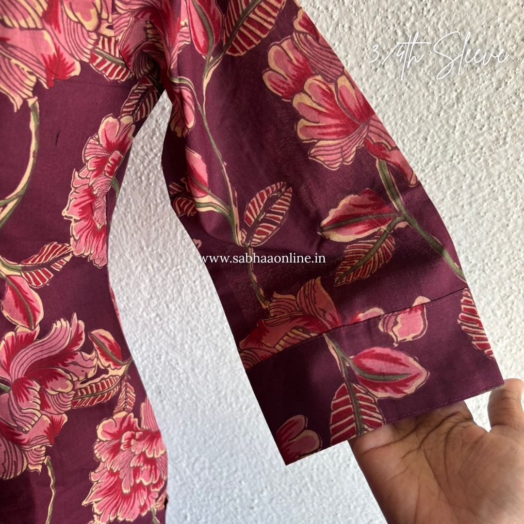 Suzan - Wine Cotton kurti 3pc set with lining -LN 32