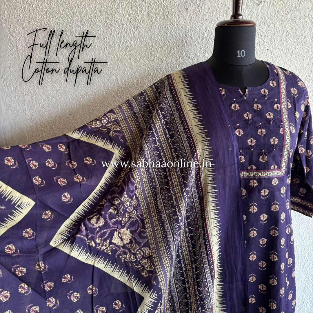 Andrea - Violet Indigo Cotton kurti 3pc set - LN 28