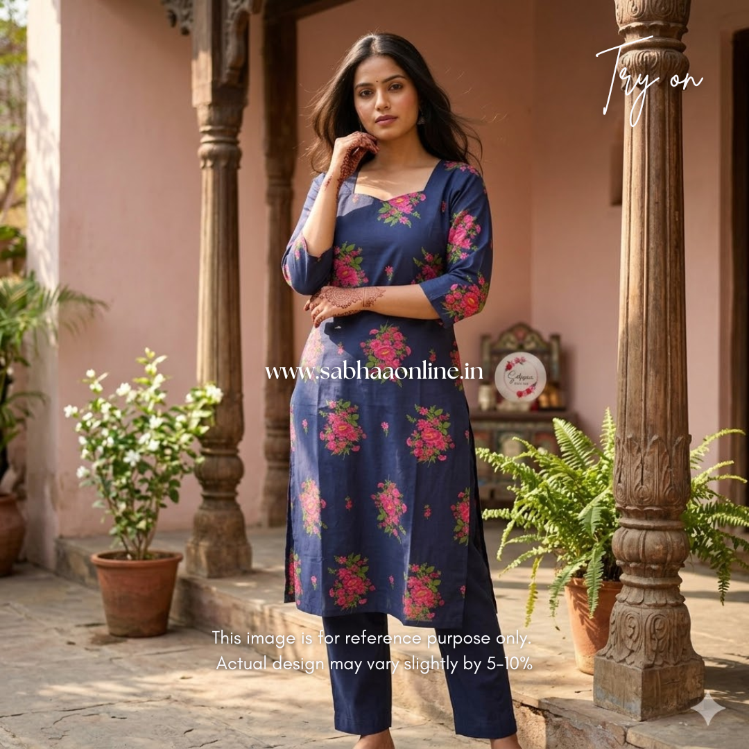 Farah - Navy Blue Cotton coord set with lining - LN 48