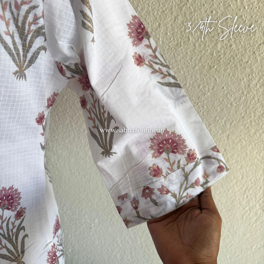 Alia - Off White Sanganeri Cotton kurti 3pc set with lining - LN 32