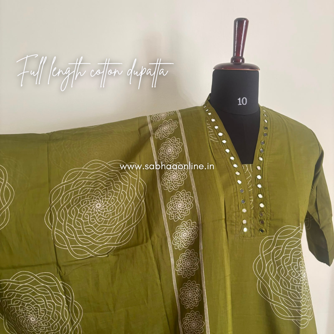 Olivia - Olive green Cotton Kurti 3pc set with lining - LN 61