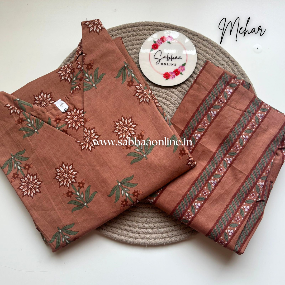 Mehar - Chickoo Cotton cotton set with lining - LN 48