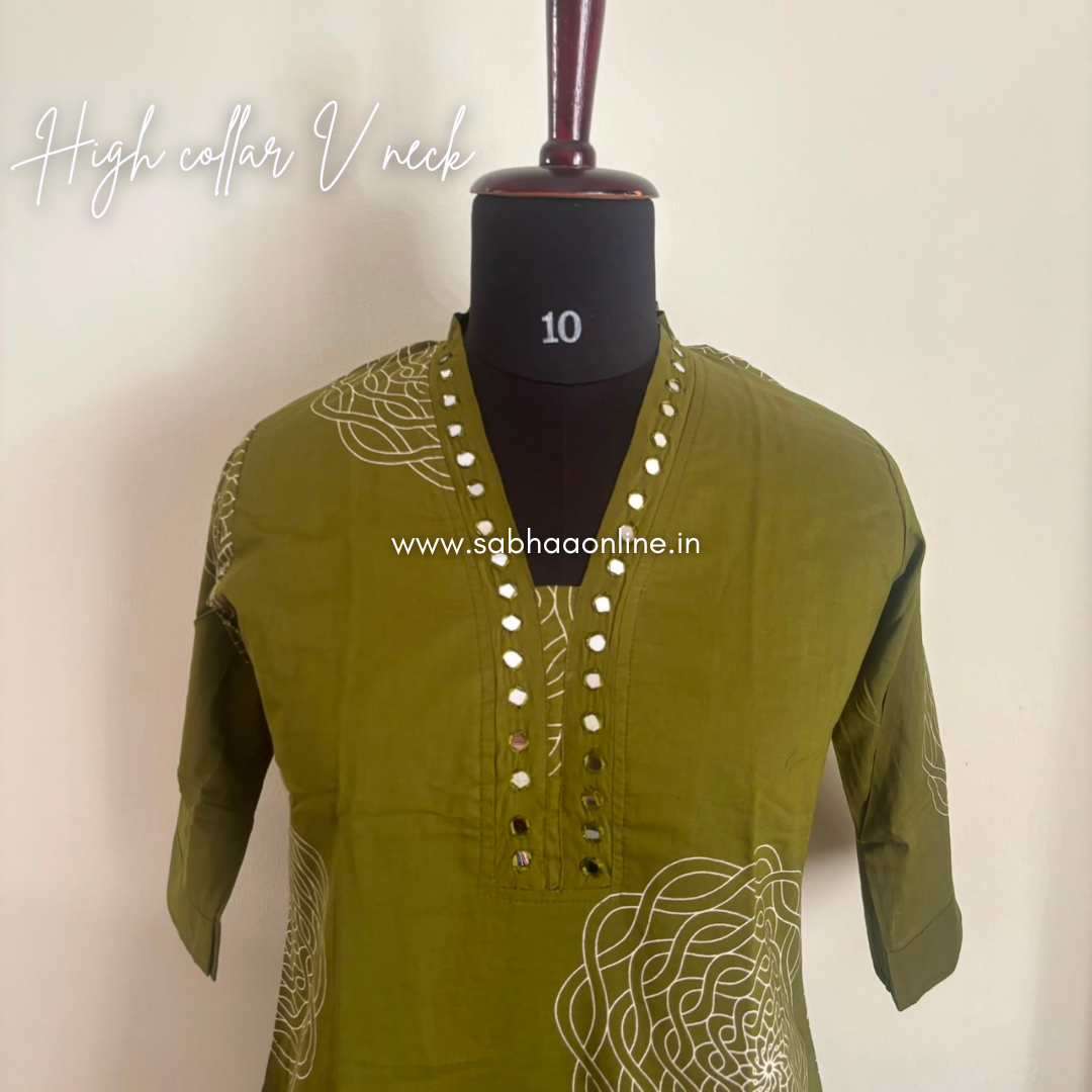 Olivia - Olive green Cotton Kurti 3pc set with lining - LN 61