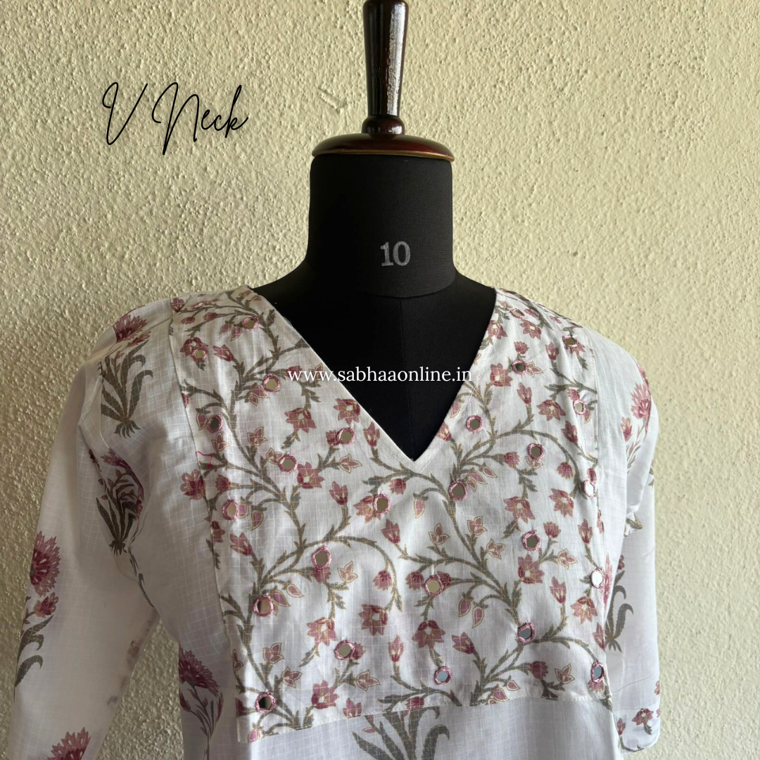 Alia - Off White Sanganeri Cotton kurti 3pc set with lining - LN 32