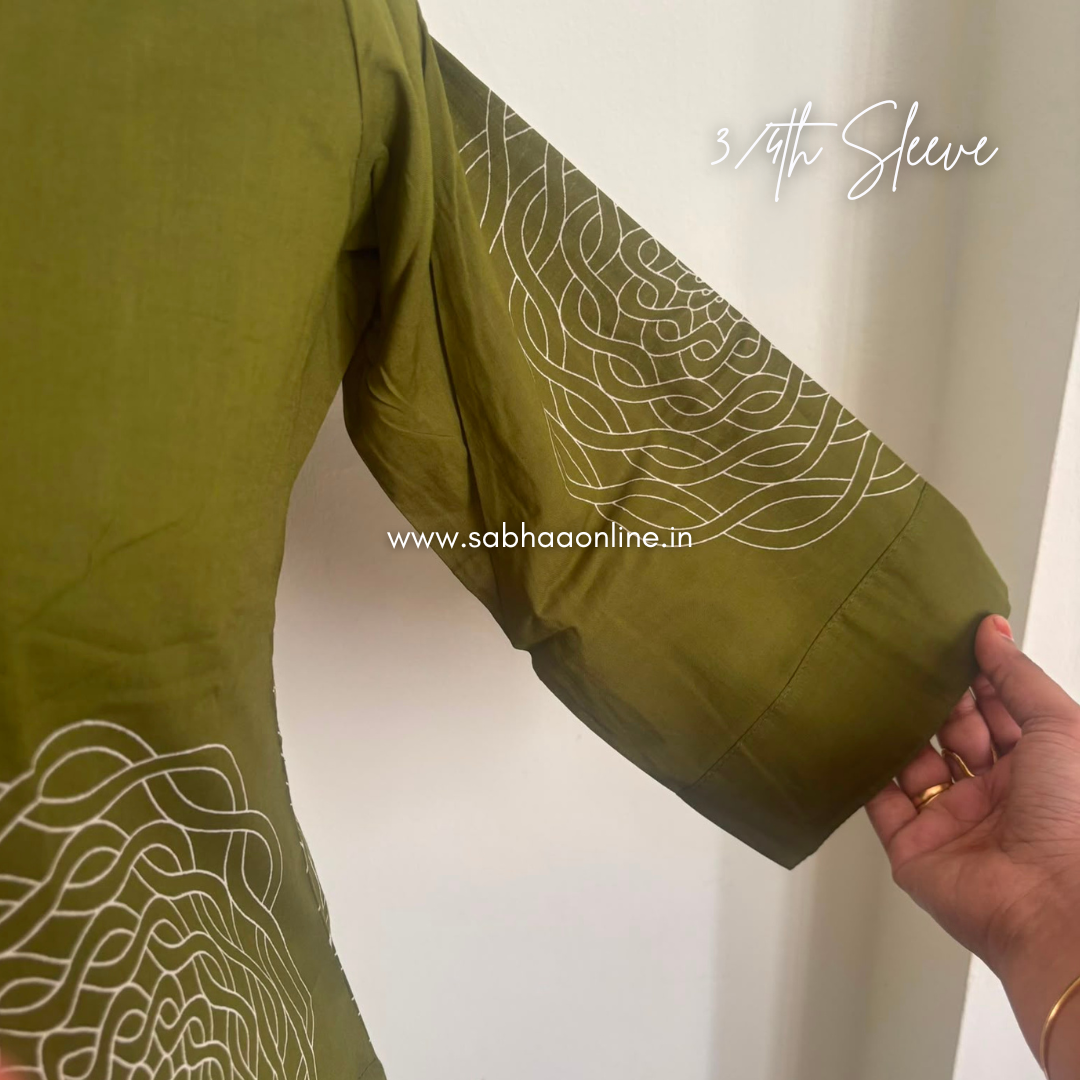 Olivia - Olive green Cotton Kurti 3pc set with lining - LN 61