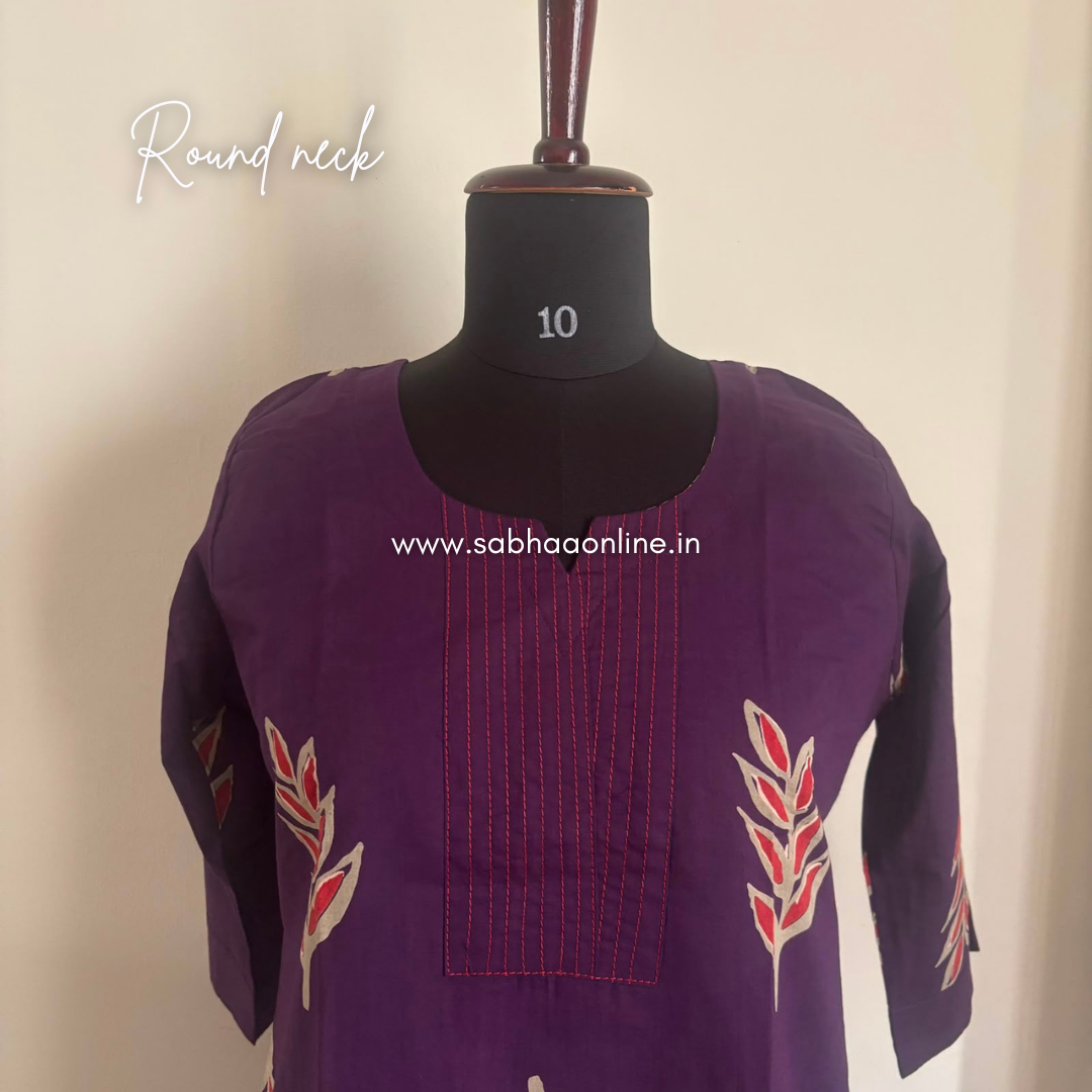 Bindu - Deep purple Cotton kurti 3pc set with lining - LN 61