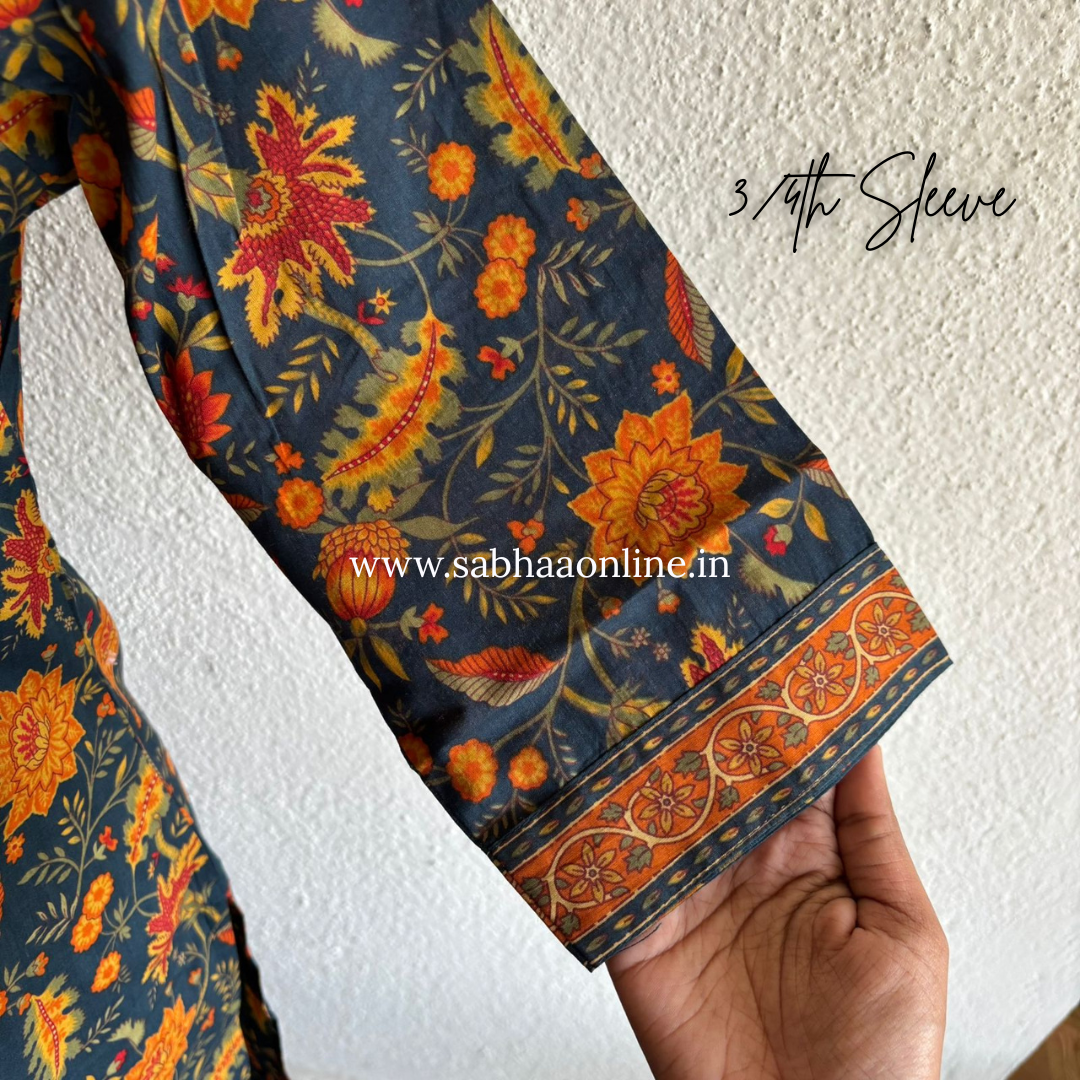 Parvati  - Deep Bottle Green and Orange Cotton kurti 3pc set - LN 28