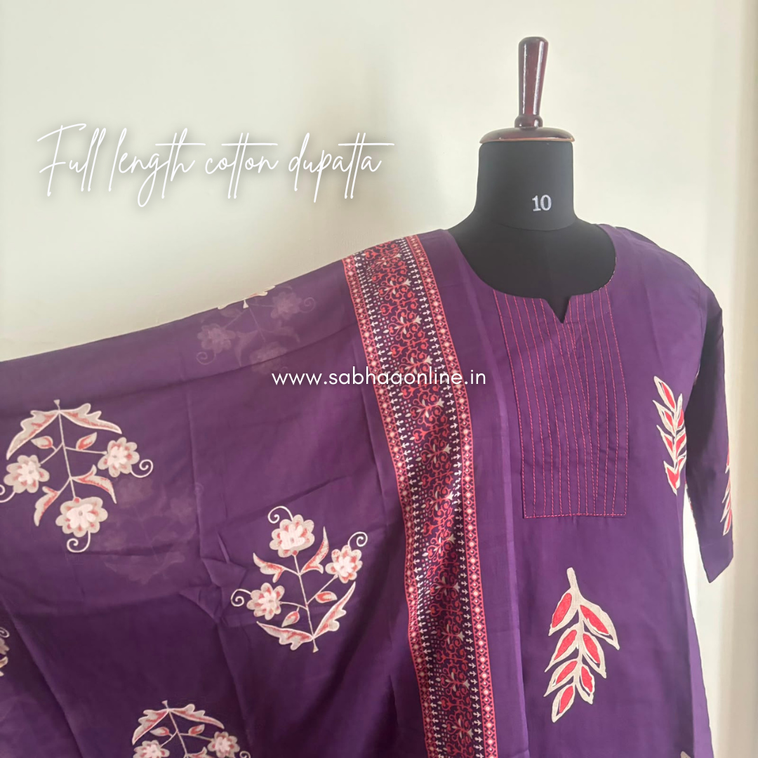Bindu - Deep purple Cotton kurti 3pc set with lining - LN 61