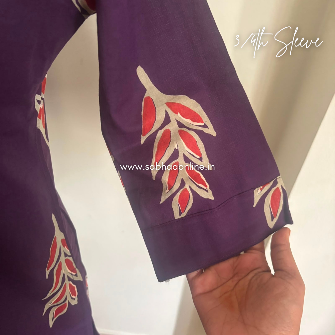 Bindu - Deep purple Cotton kurti 3pc set with lining - LN 61