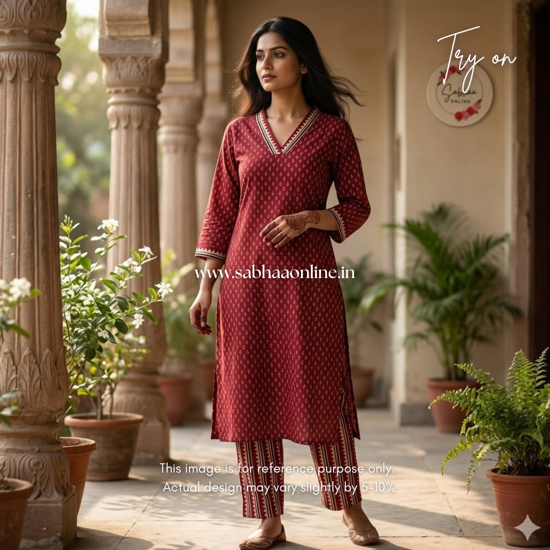 Adhira - Red Butta Cotton Coord set with lining - LN 48