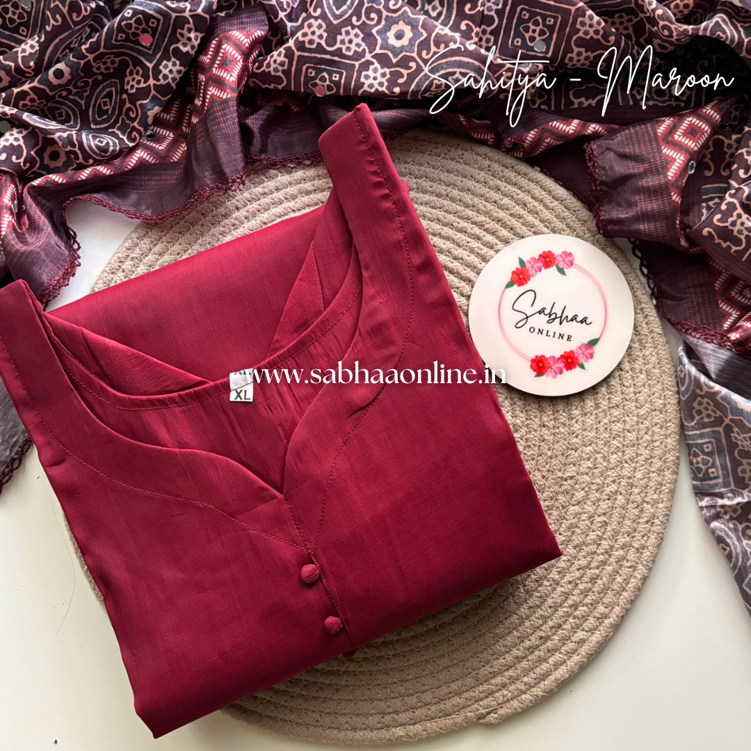 Sahitya - Maroon Red Fancy Silk Kurti + dupatta combo (no pant) - LN 49