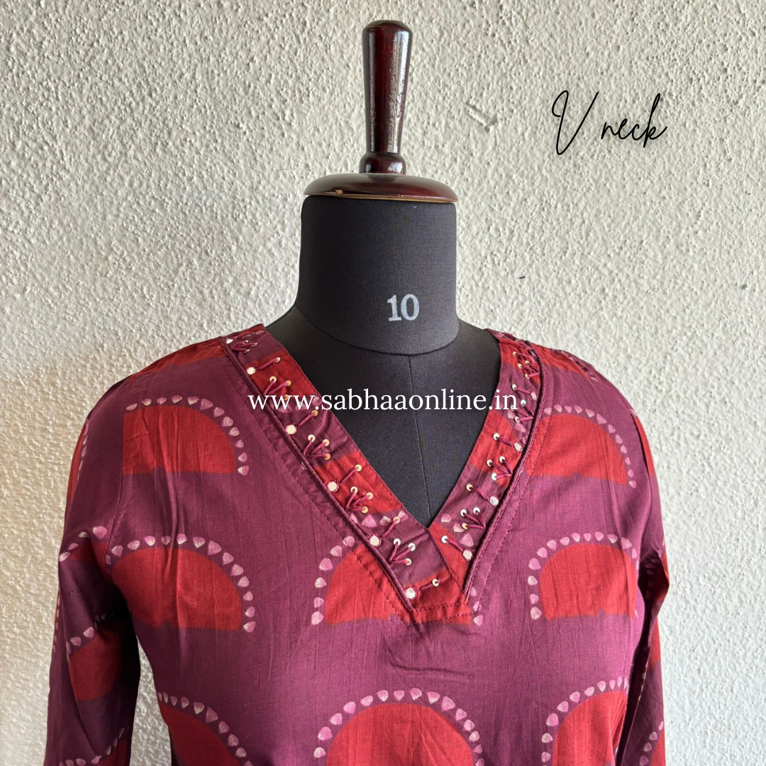 Varsha - Wine toned Burgundy and Red Cotton kurti 3pc set - LN 28