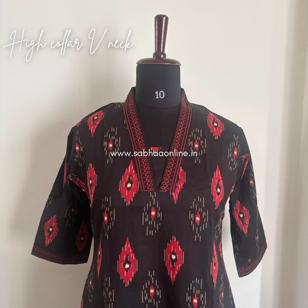 Avni - Black and Red Ikkat Cotton kurti 3pc set with lining - LN 61