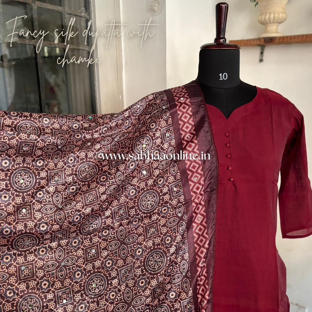 Sahitya - Maroon Red Fancy Silk Kurti + dupatta combo (no pant) - LN 49