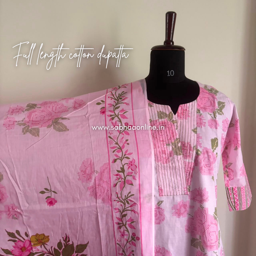 Nayana - Baby Pink Cotton kurti 3pc set with lining - LN 65