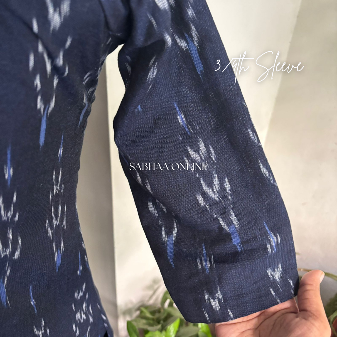 Rincy - Navy blue Ikkat Handloom Cotton kurti 3pc set with lining (Size M 38 only)