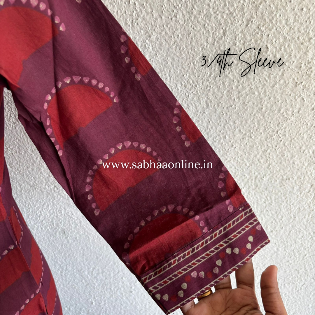Varsha - Wine toned Burgundy and Red Cotton kurti 3pc set - LN 28