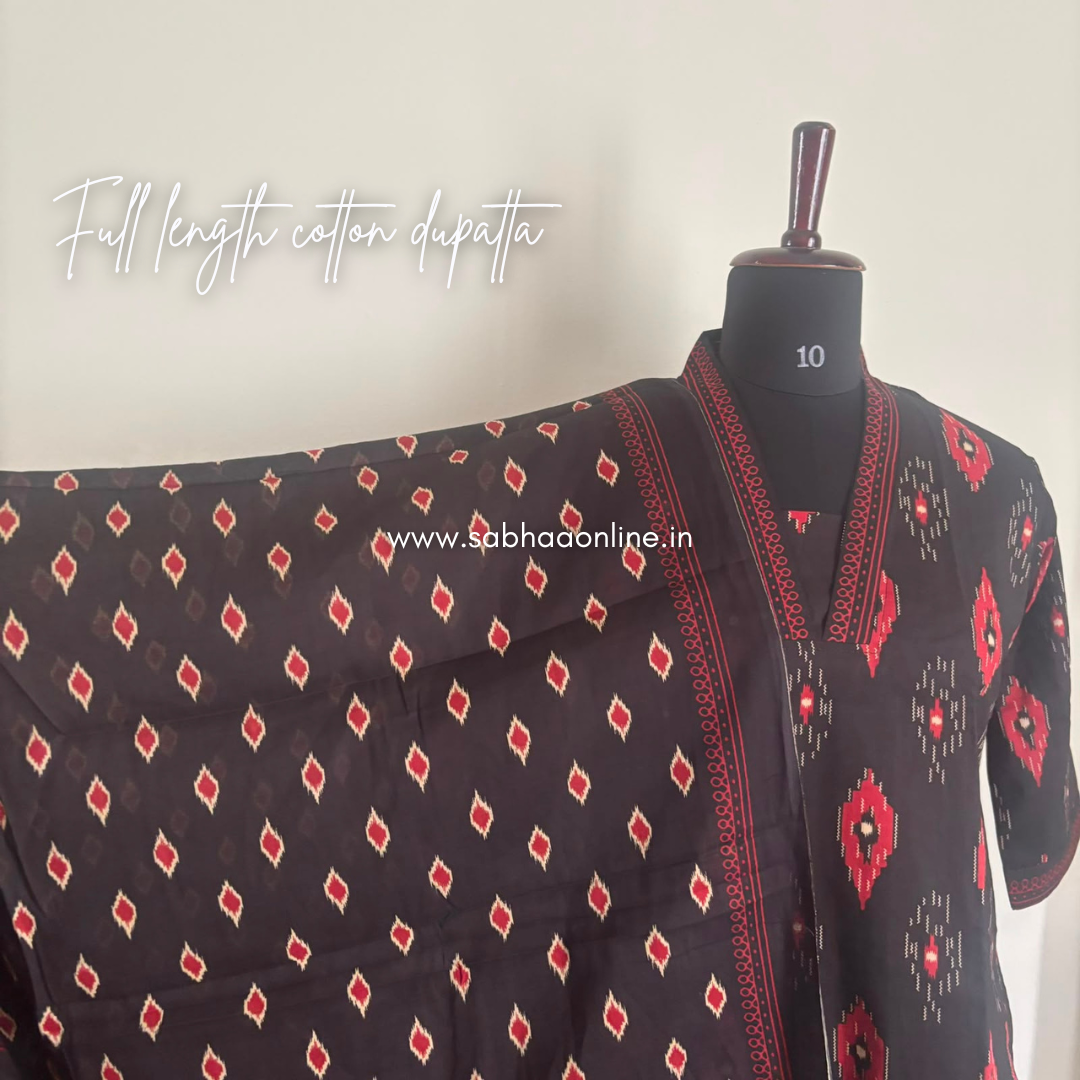 Avni - Black and Red Ikkat Cotton kurti 3pc set with lining - LN 61