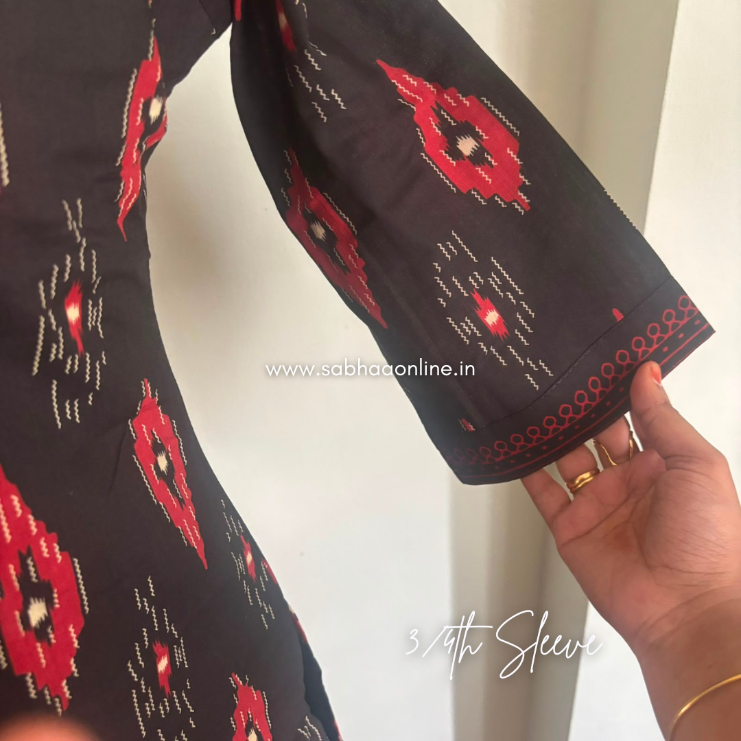 Avni - Black and Red Ikkat Cotton kurti 3pc set with lining - LN 61