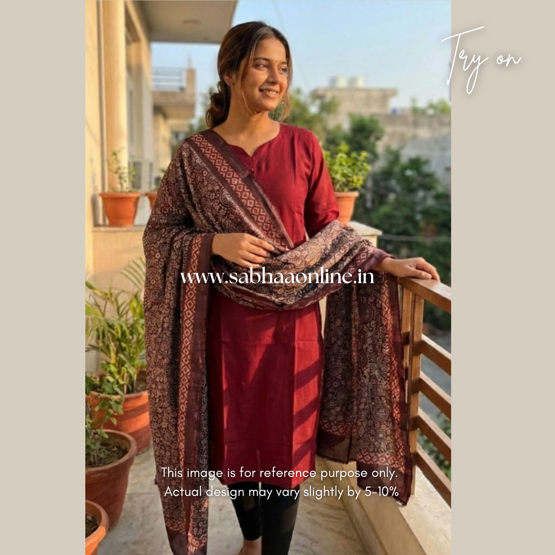 Sahitya - Maroon Red Fancy Silk Kurti + dupatta combo (no pant) - LN 49