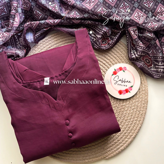 Sahitya - Wine Fancy Silk Kurti + dupatta combo (no pant) - LN 49