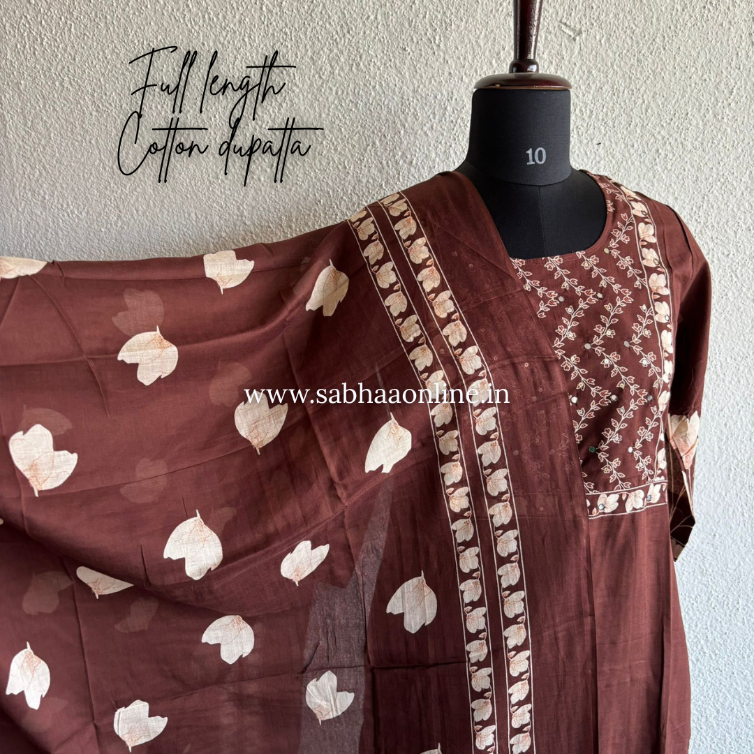 Judy - Brown and Cream Cotton kurti 3pc set - LN 28