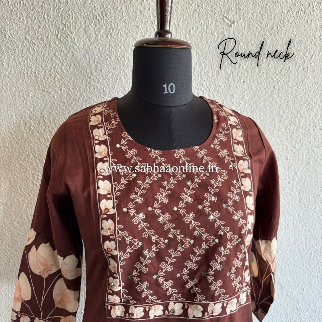 Judy - Brown and Cream Cotton kurti 3pc set - LN 28