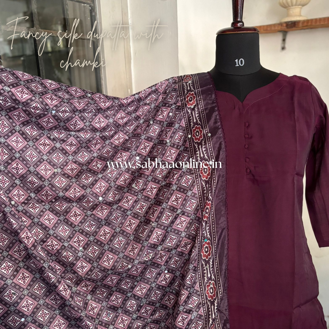 Sahitya - Wine Fancy Silk Kurti + dupatta combo (no pant) - LN 49