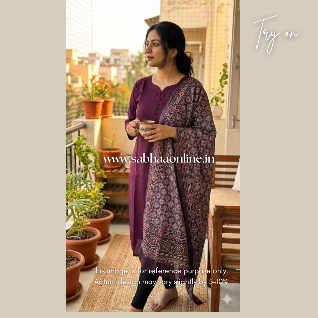Sahitya - Wine Fancy Silk Kurti + dupatta combo (no pant) - LN 49