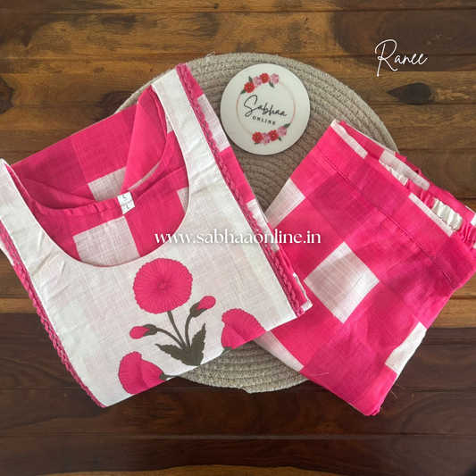 Ranee - Pink and White checked motif Cotton coord set - LN 60