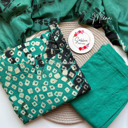 Meena - Sea green Cotton Kurti 3pc set with lining - LN 35