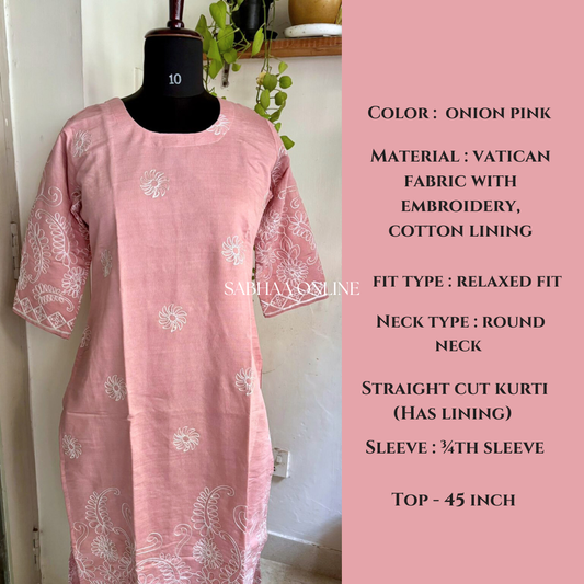 Sandra - Onion Pink Vatican kurti with cotton lining (Relaxed fit) - LN9