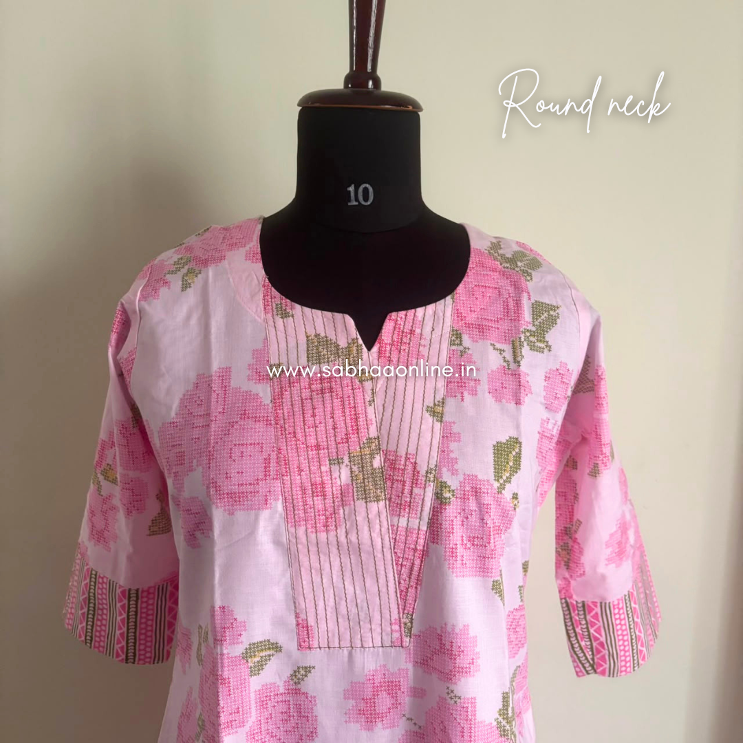 Nayana - Baby Pink Cotton kurti 3pc set with lining - LN 65