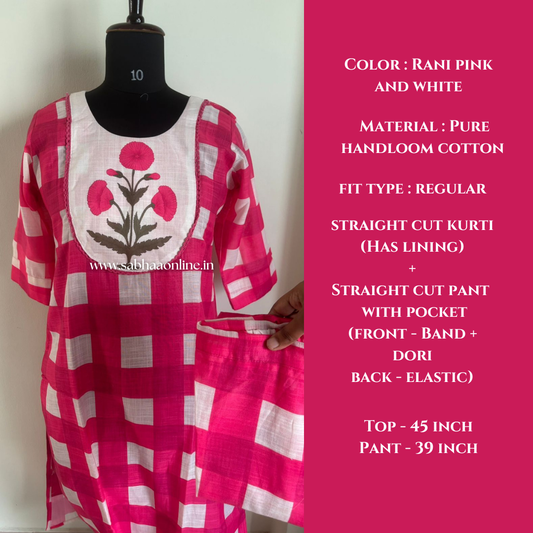 Ranee - Pink and White checked motif Cotton coord set - LN 60