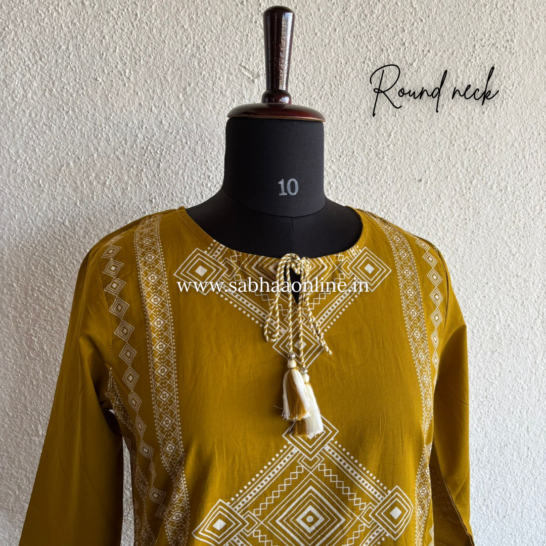Sanskriti - Yellow Aline Cotton Kurti 3pc set - LN 34