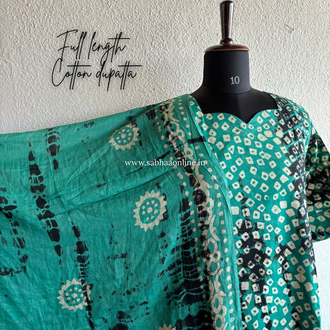 Meena - Sea green Cotton Kurti 3pc set with lining - LN 35
