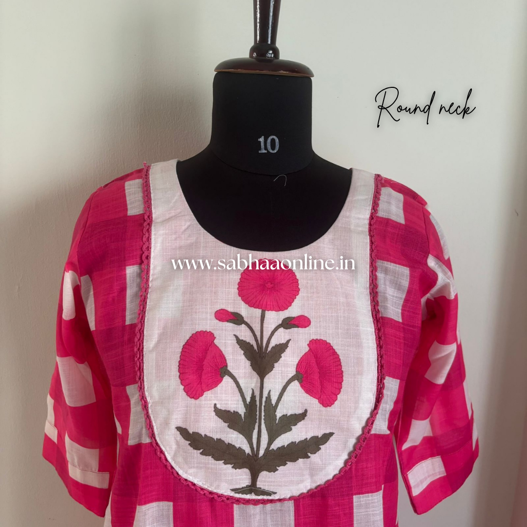Ranee - Pink and White checked motif Cotton coord set - LN 60