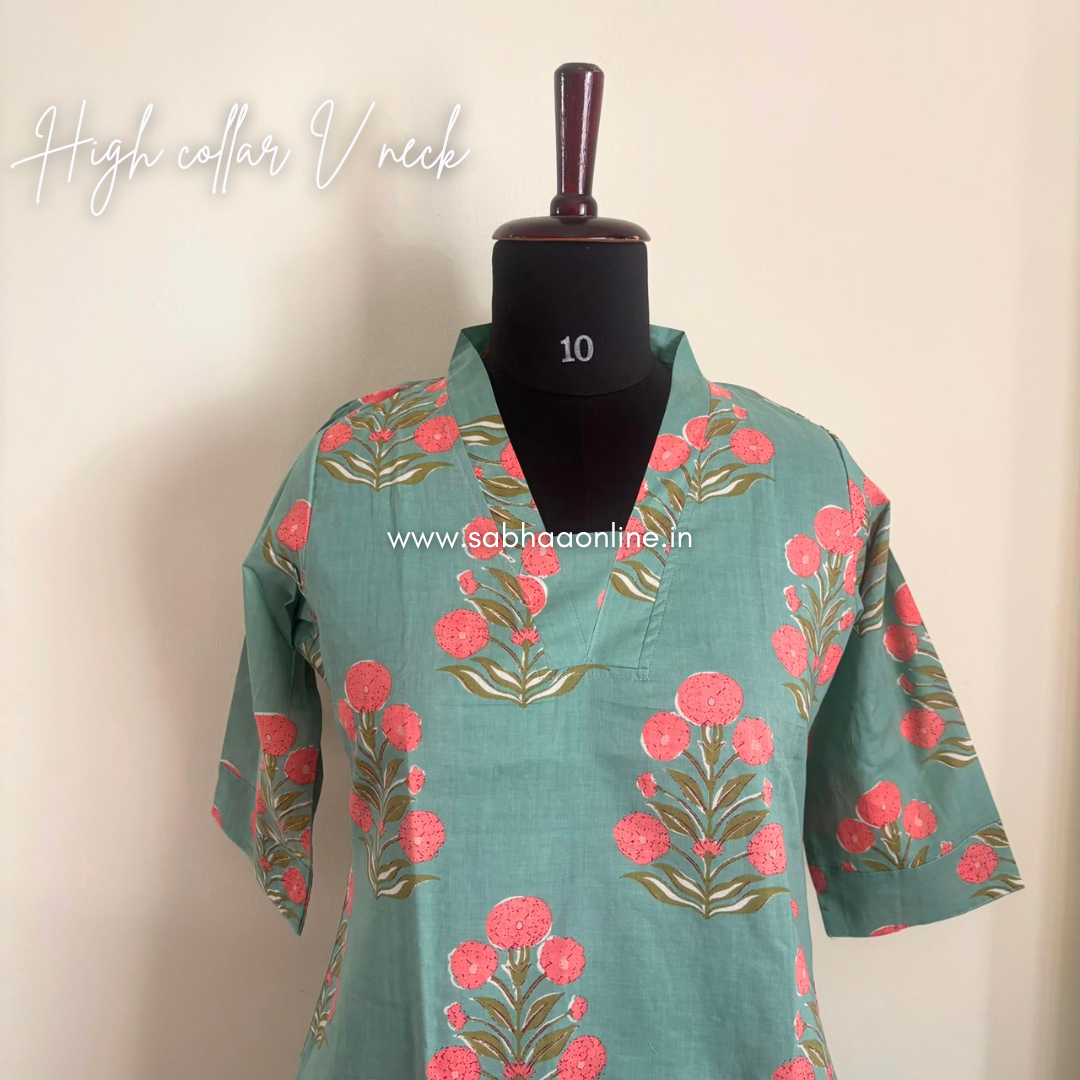 Anaira - Seafoam Green and baby pink Cotton kurti 3pc set with lining - LN 61